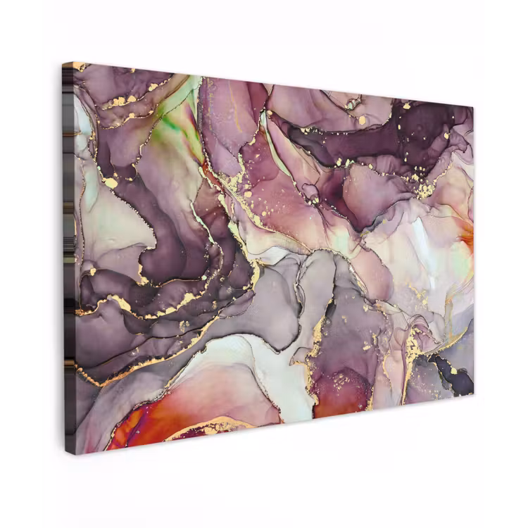 Canvas schilderij - Marmer - Rood - Paars - Goud — 1