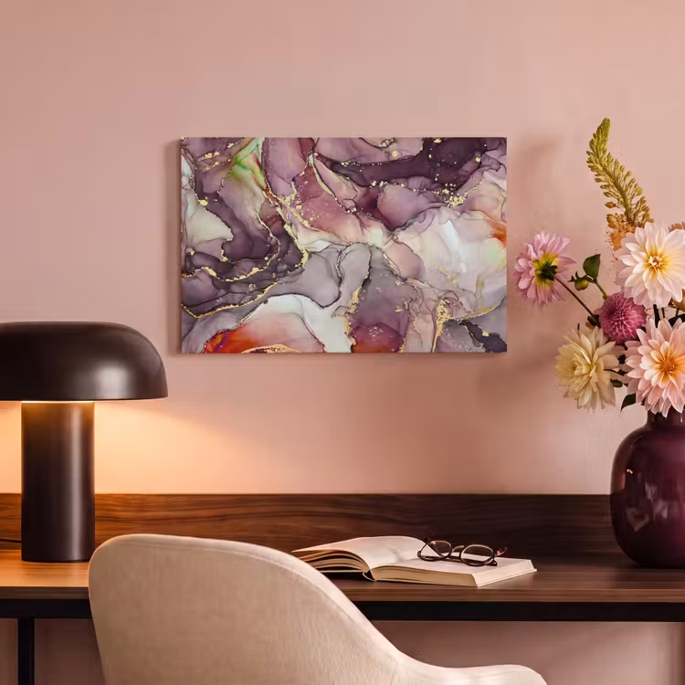 Canvas schilderij - Marmer - Rood - Paars - Goud — 4
