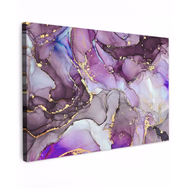 Canvas schilderij - Marmer - Roze - Paars - Gold — 1