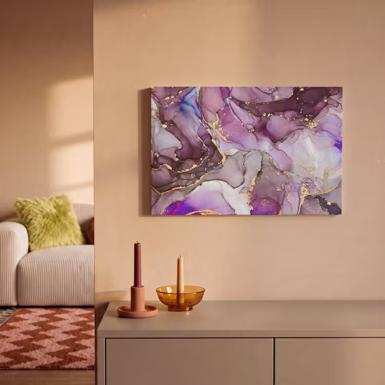 Canvas schilderij - Marmer - Roze - Paars - Gold — 2