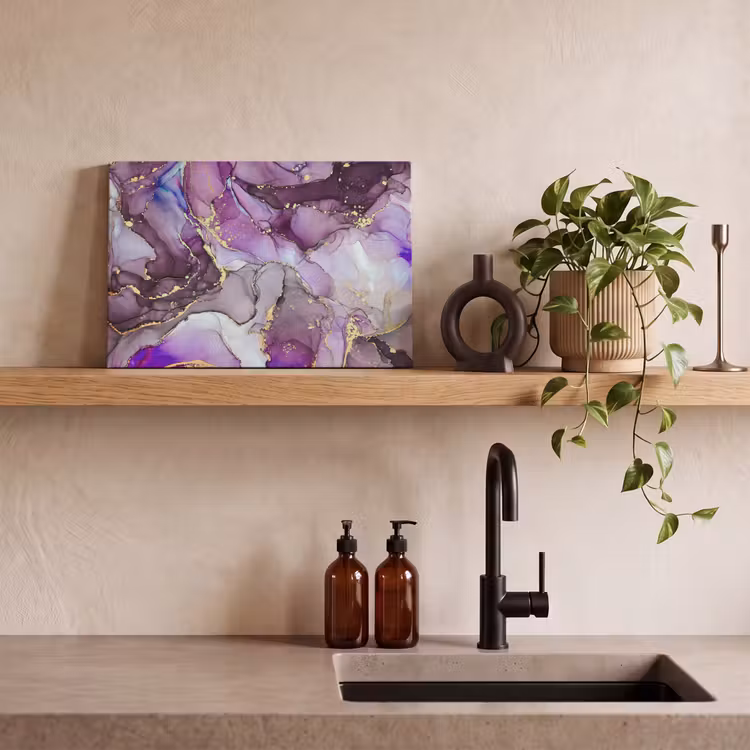 Canvas schilderij - Marmer - Roze - Paars - Gold — 3