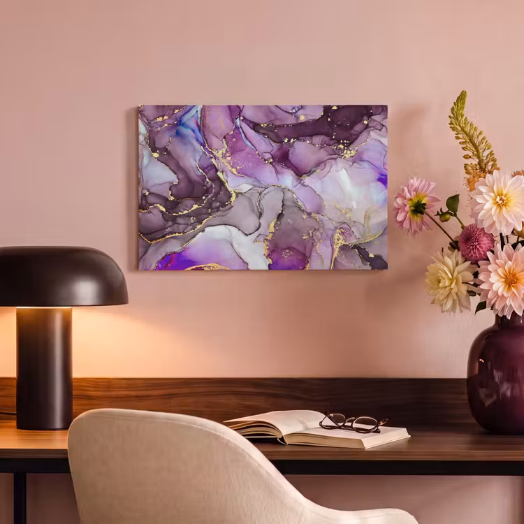Canvas schilderij - Marmer - Roze - Paars - Gold — 4