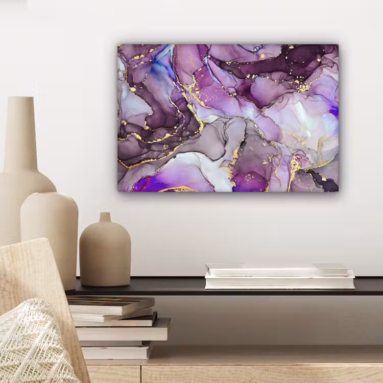 Canvas schilderij - Marmer - Roze - Paars - Gold — 5