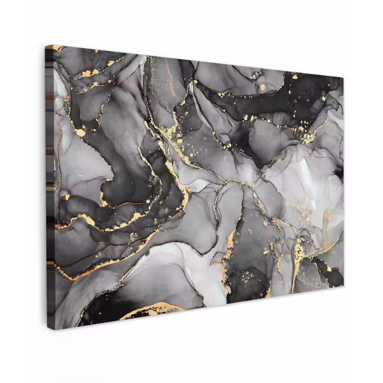 Canvas schilderij - Marmer - Zwart - Goud - Grijs — 1