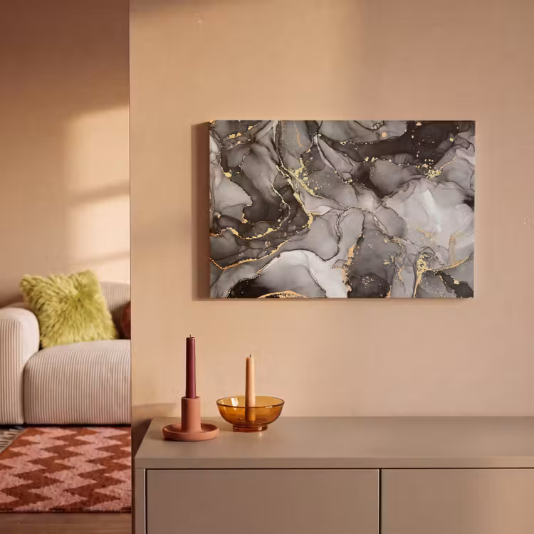 Canvas schilderij - Marmer - Zwart - Goud - Grijs — 2