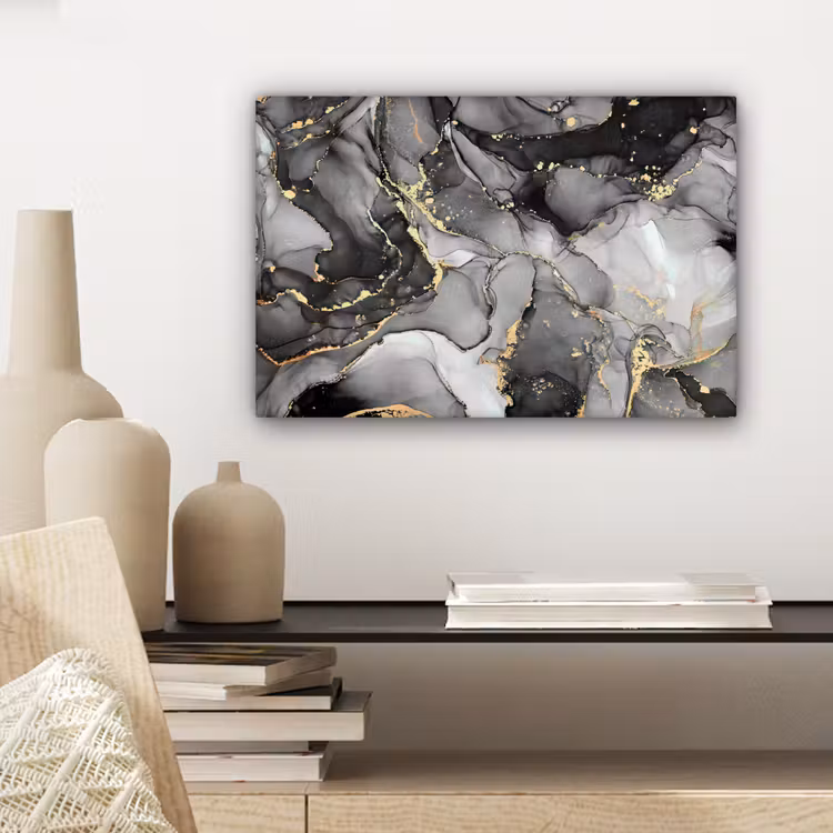 Canvas schilderij - Marmer - Zwart - Goud - Grijs — 5