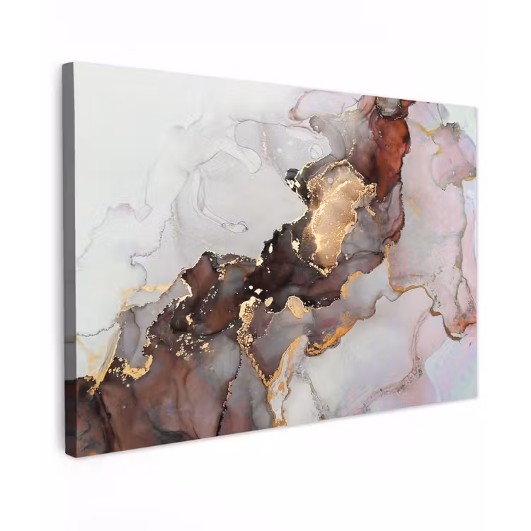 Canvas schilderij - Rood - Marmer - Goud — 1