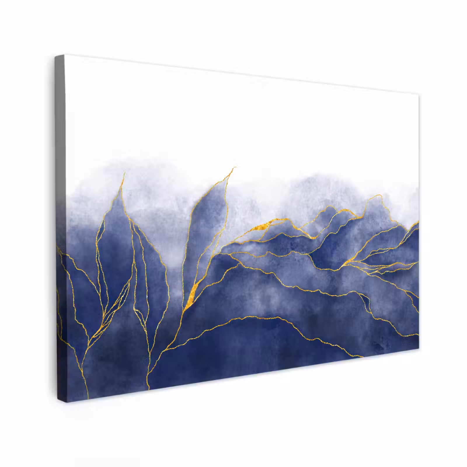 Canvas schilderij - Marmer - Blauw - Marmerlook - Goud - Textuur — 1