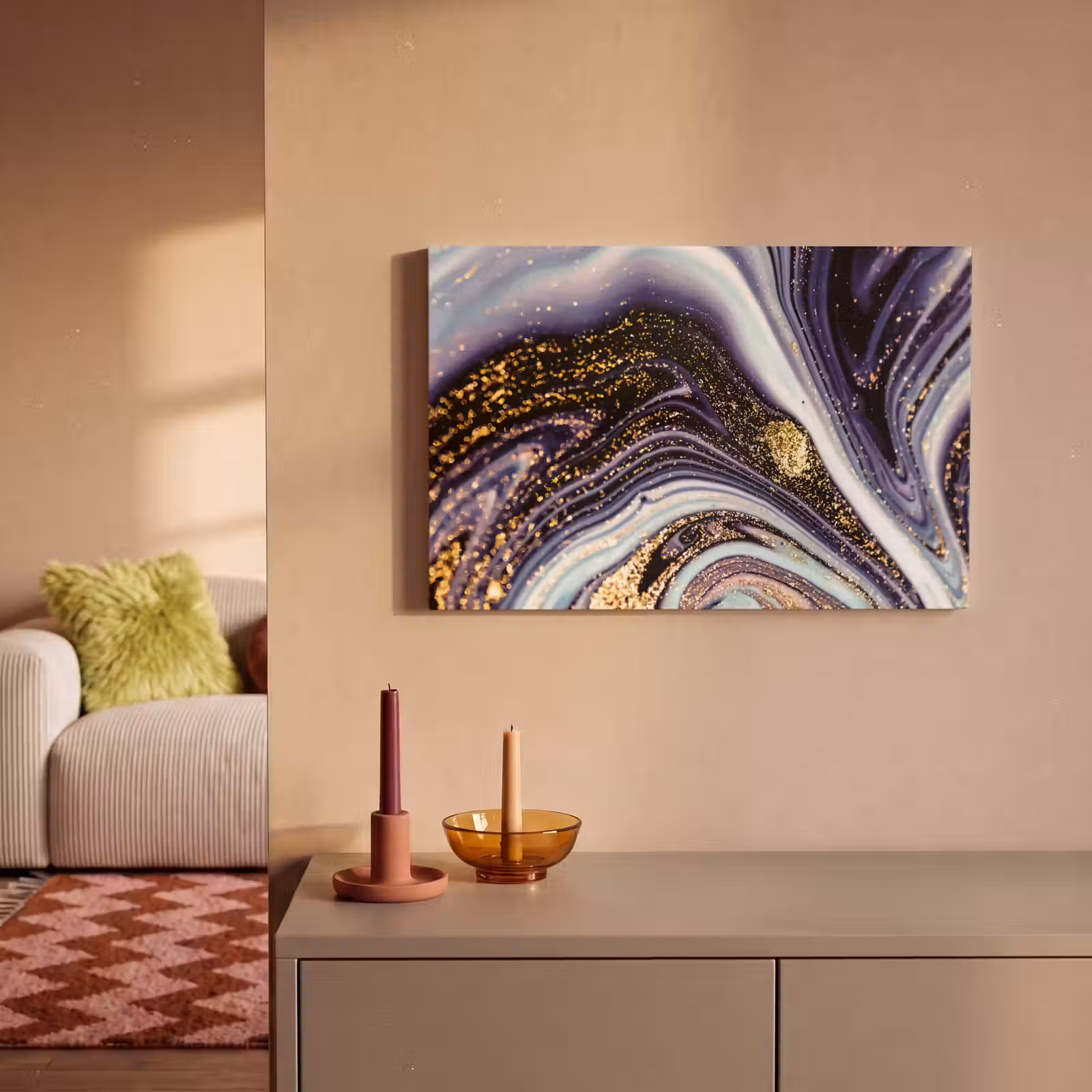 Canvas schilderij - Marmer - Paars - Luxe - Marmerlook - Glitter — 1