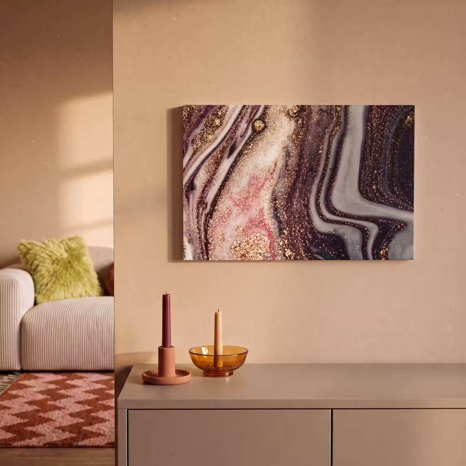 Canvas schilderij - Marmer - Roze - Goud - Glitter - Marmerlook — 1