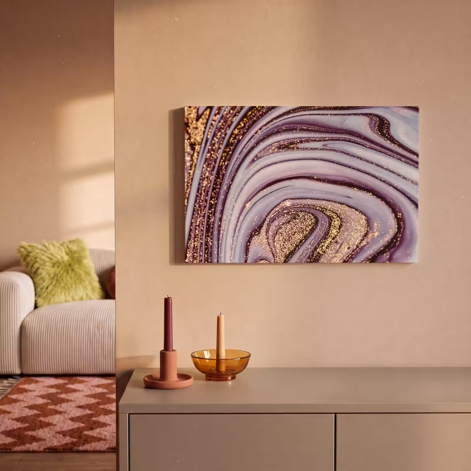 Canvas schilderij - Marmer - Roze - Goud - Glitter - Marmerlook - Luxe — 1