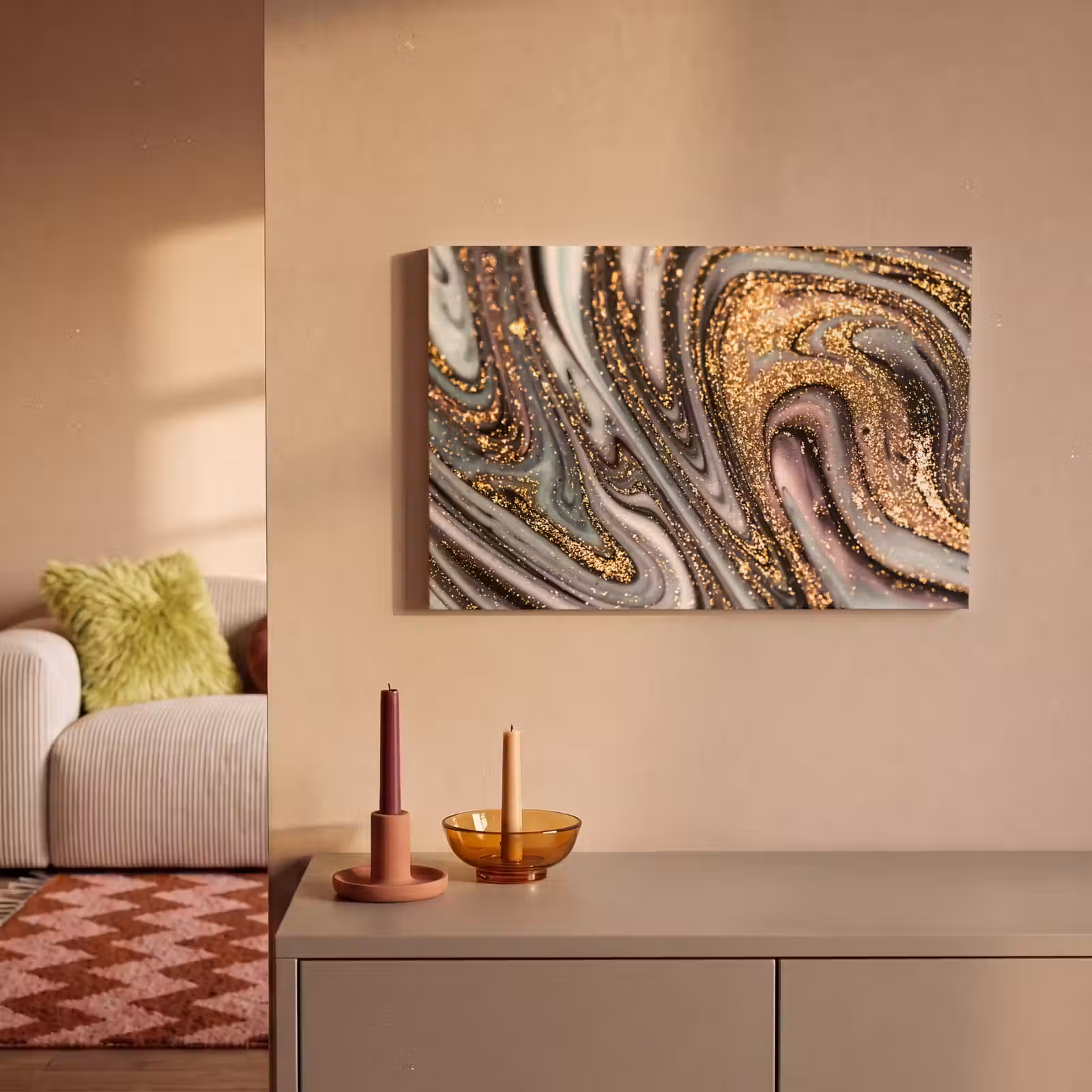 Canvas schilderij - Marmerlook - Goud - Glitter - Luxe - Marmer - Wit — 1