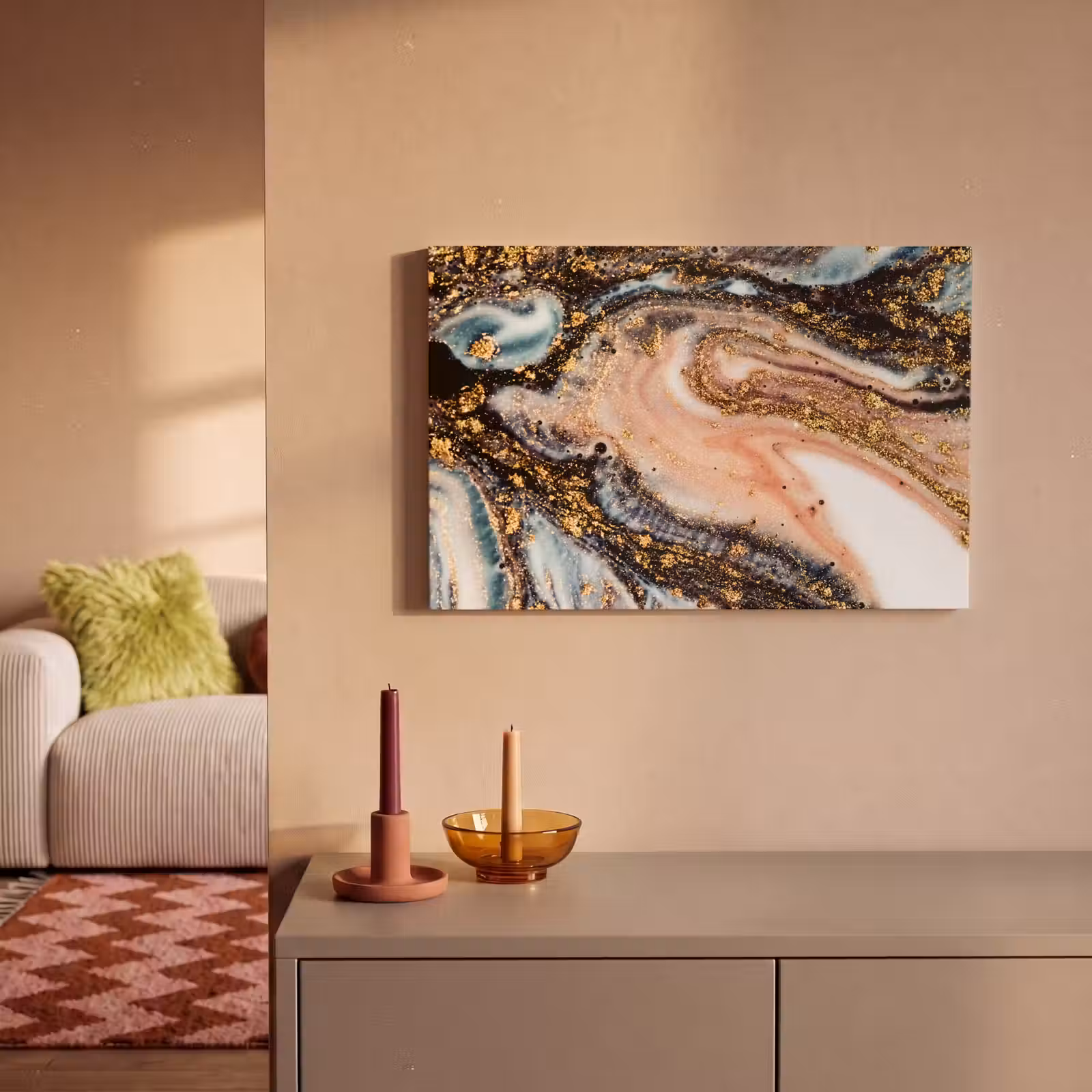 Canvas schilderij - Marmerlook - Goud - Zwart - Glitter - Chic — 1