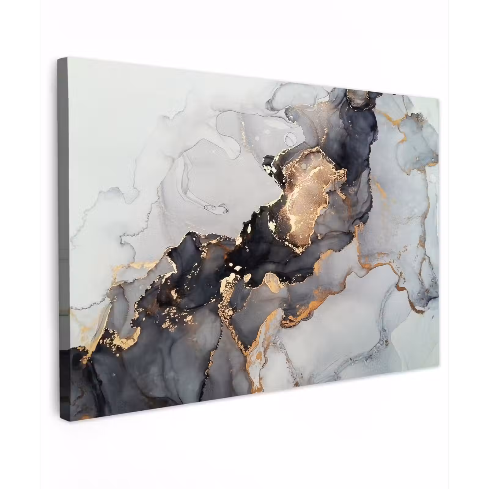 Canvas schilderij - Zwart - Marmer - Luxe - Goud — 1