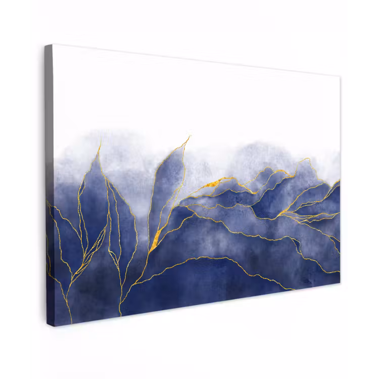 Canvas schilderij - Marmer - Blauw - Marmerlook - Goud - Textuur — 1