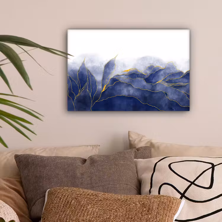 Canvas schilderij - Marmer - Blauw - Marmerlook - Goud - Textuur — 2