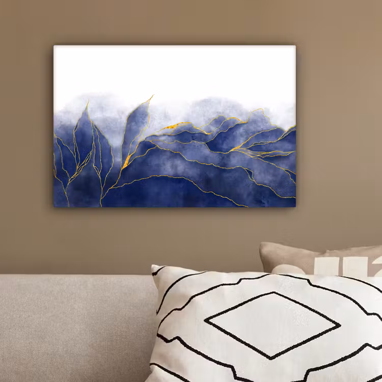 Canvas schilderij - Marmer - Blauw - Marmerlook - Goud - Textuur — 3