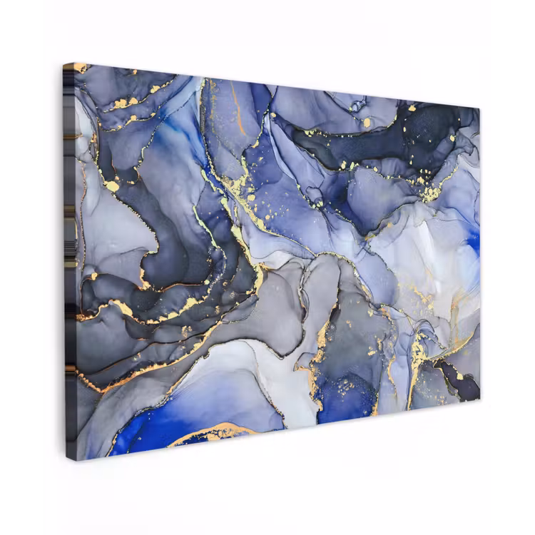 Canvas schilderij - Marmer - Goud - Abstract - Blauw — 1