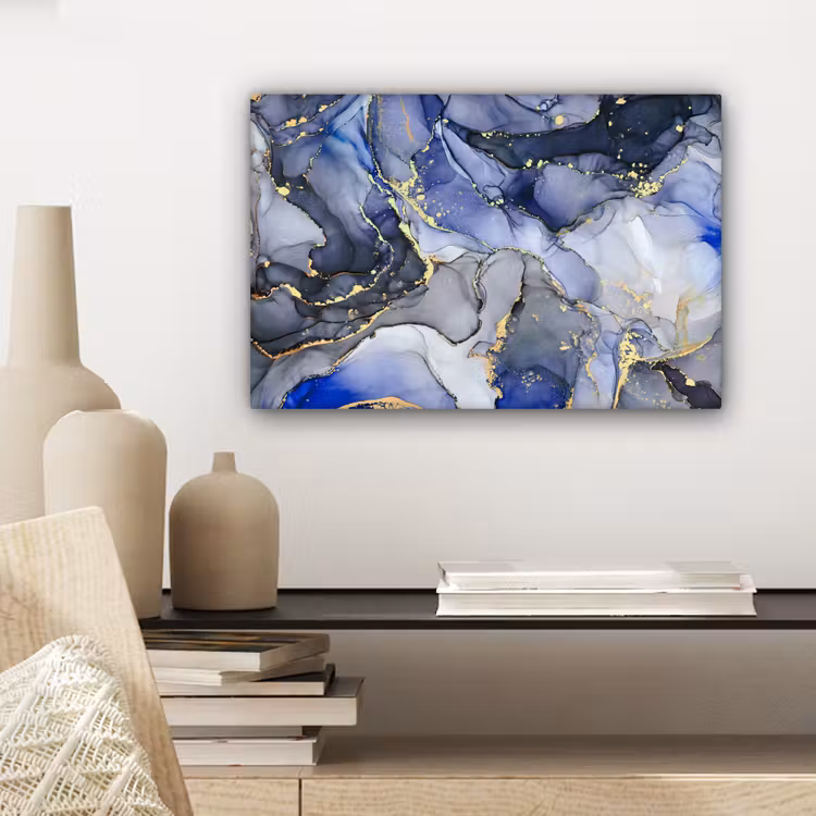 Canvas schilderij - Marmer - Goud - Abstract - Blauw — 5