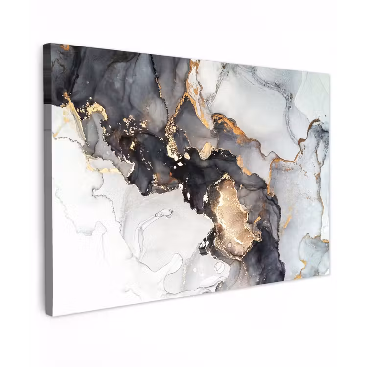 Canvas schilderij - Marmer - Goud - Abstract - Zwart Wit - Luxe — 1