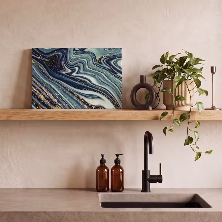Canvas schilderij - Marmer - Goud - Blauw - Glitter - Marmerlook - Abstract — 2