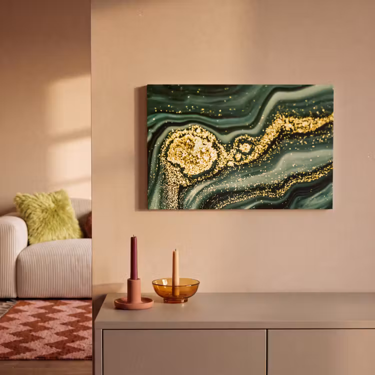Canvas schilderij - Marmer - Goud - Glitter - Groen - Marmerlook - Luxe — 1