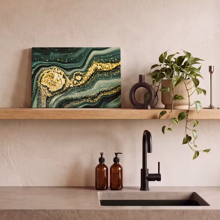 Canvas schilderij - Marmer - Goud - Glitter - Groen - Marmerlook - Luxe — 2