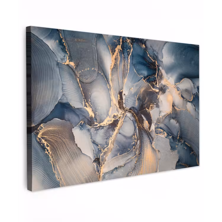 Canvas schilderij - Marmer - Grijs - Blauw - Luxe - Goud — 1