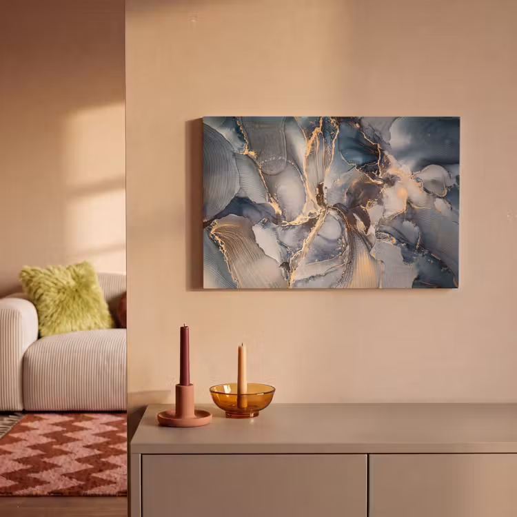 Canvas schilderij - Marmer - Grijs - Blauw - Luxe - Goud — 2
