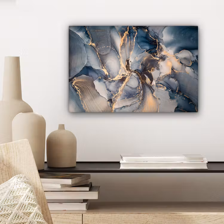 Canvas schilderij - Marmer - Grijs - Blauw - Luxe - Goud — 5