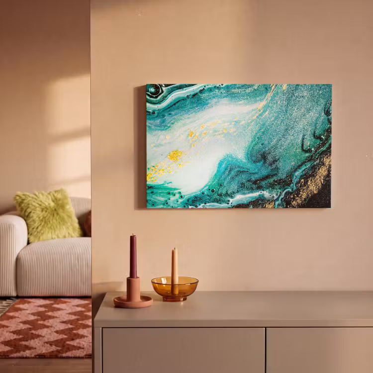 Canvas schilderij - Marmerlook - Blauw - Goud - Glitter - Luxe - Marmer — 1