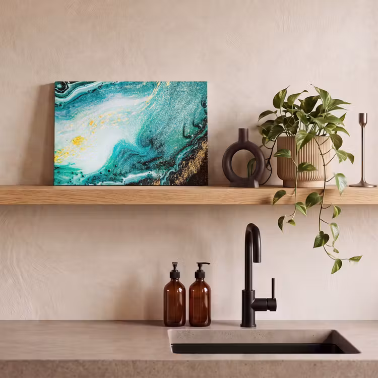 Canvas schilderij - Marmerlook - Blauw - Goud - Glitter - Luxe - Marmer — 2