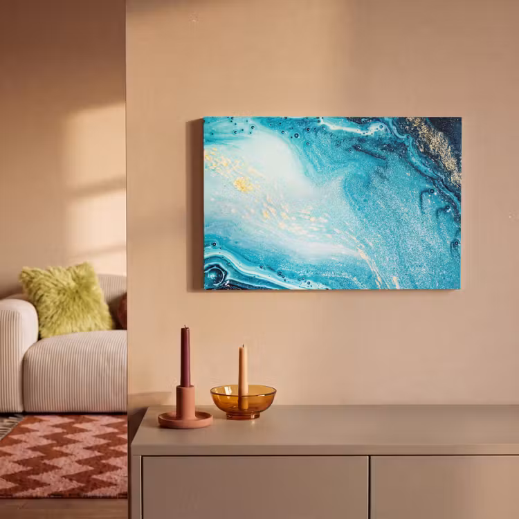 Canvas schilderij - Marmerlook - Blauw - Goud - Luxe - Glitter - Marmer — 1