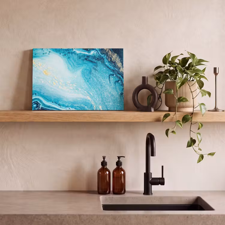 Canvas schilderij - Marmerlook - Blauw - Goud - Luxe - Glitter - Marmer — 2