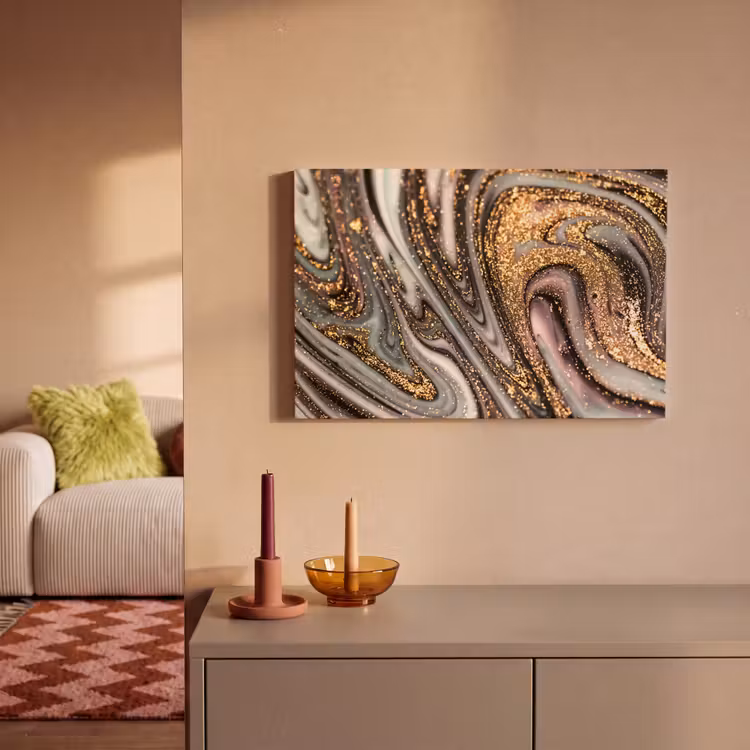 Canvas schilderij - Marmerlook - Goud - Glitter - Luxe - Marmer - Wit — 1