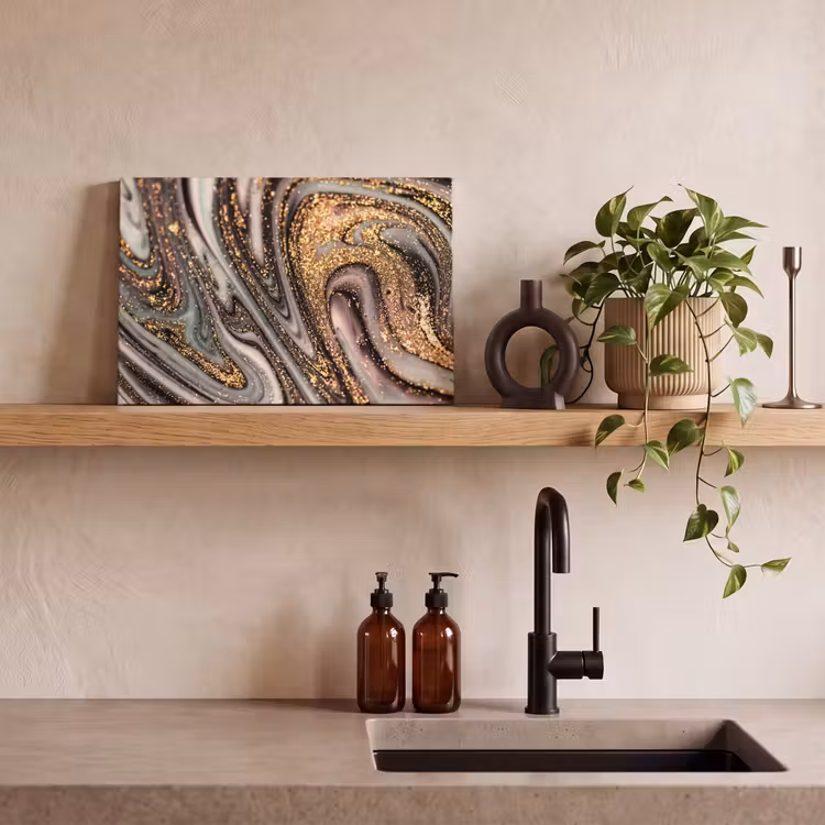 Canvas schilderij - Marmerlook - Goud - Glitter - Luxe - Marmer - Wit — 2