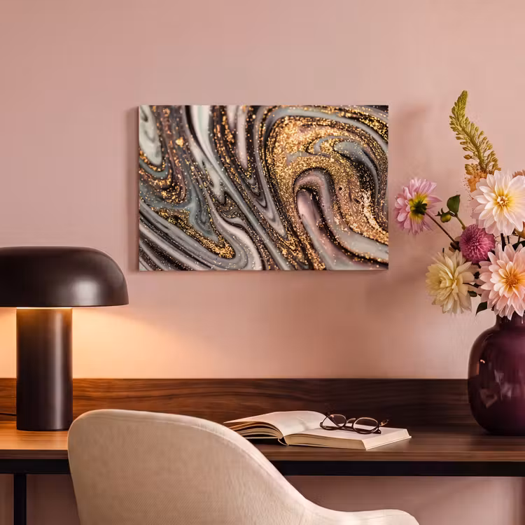 Canvas schilderij - Marmerlook - Goud - Glitter - Luxe - Marmer - Wit — 3