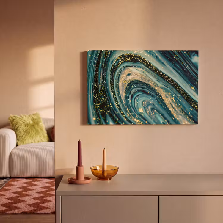 Canvas schilderij - Marmerlook - Luxe - Goud - Turquoise - Glitter — 1