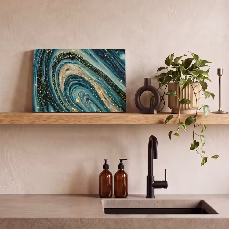 Canvas schilderij - Marmerlook - Luxe - Goud - Turquoise - Glitter — 2