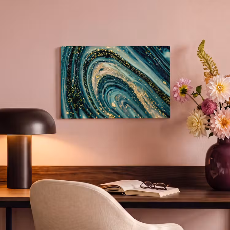 Canvas schilderij - Marmerlook - Luxe - Goud - Turquoise - Glitter — 3