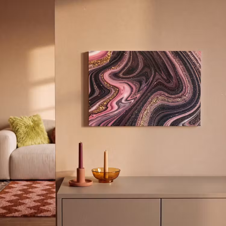 Canvas schilderij - Marmerlook - Roze - Paars - Goud - Luxe - Marmer — 1