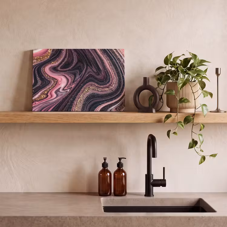 Canvas schilderij - Marmerlook - Roze - Paars - Goud - Luxe - Marmer — 2