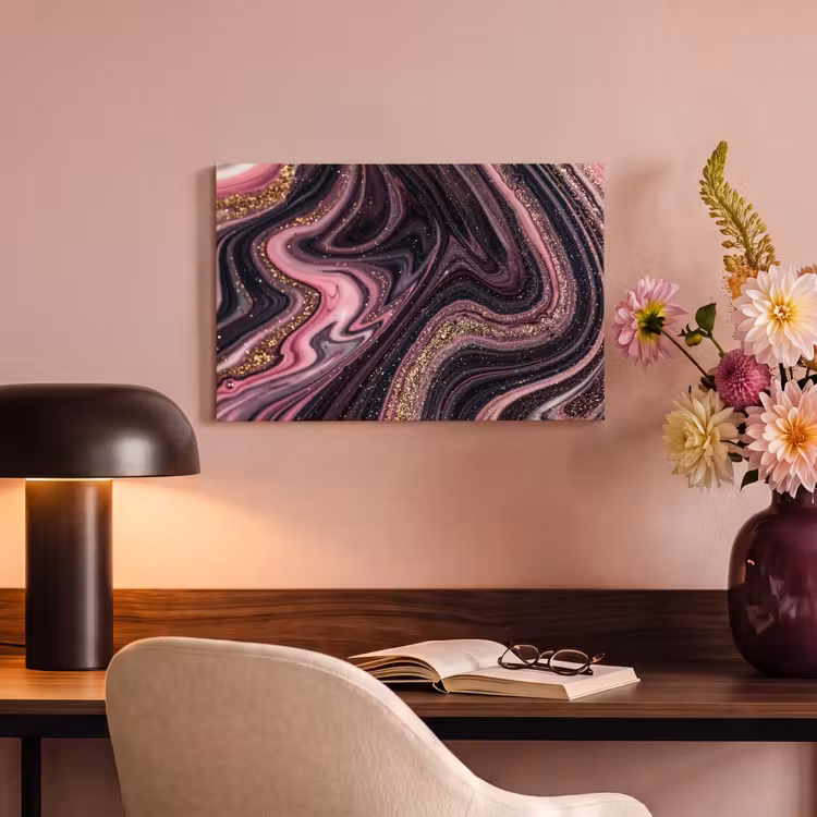 Canvas schilderij - Marmerlook - Roze - Paars - Goud - Luxe - Marmer — 3
