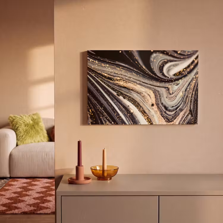 Canvas schilderij - Marmerlook - Zwart - Goud - Wit - Glitter - Marmer — 1