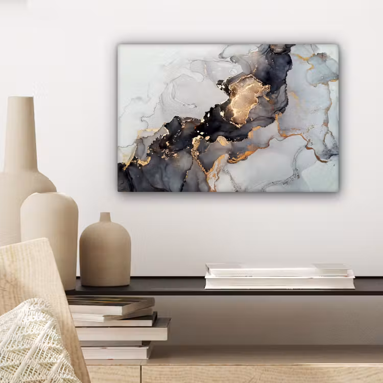 Canvas schilderij - Zwart - Marmer - Luxe - Goud — 5