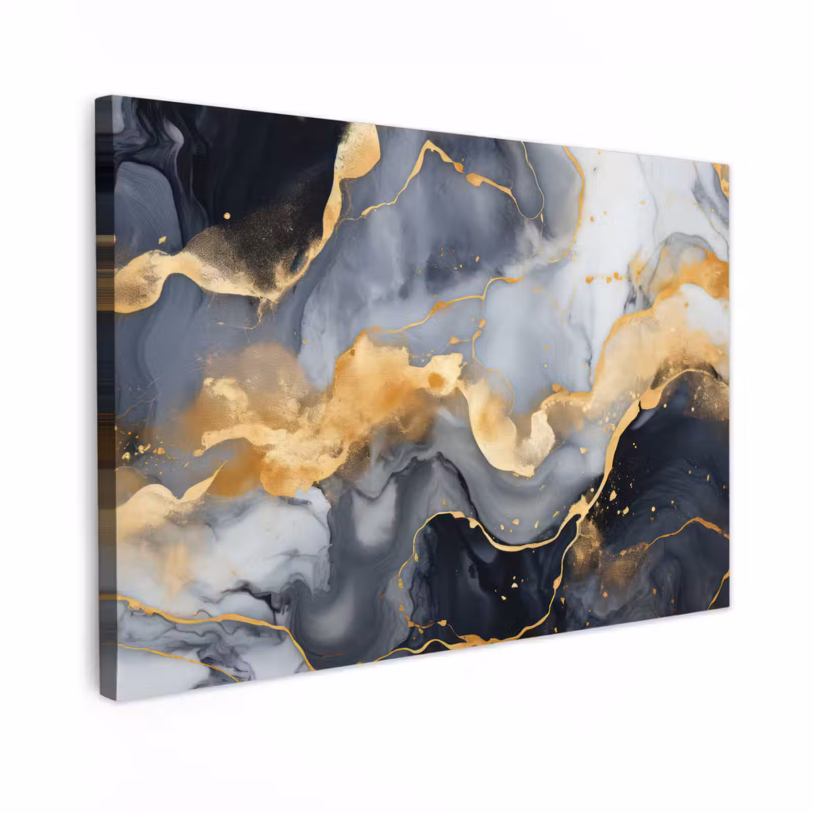 Canvas schilderij - Marmer - Goud - Abstract - Luxe - Zwart en Wit — 1