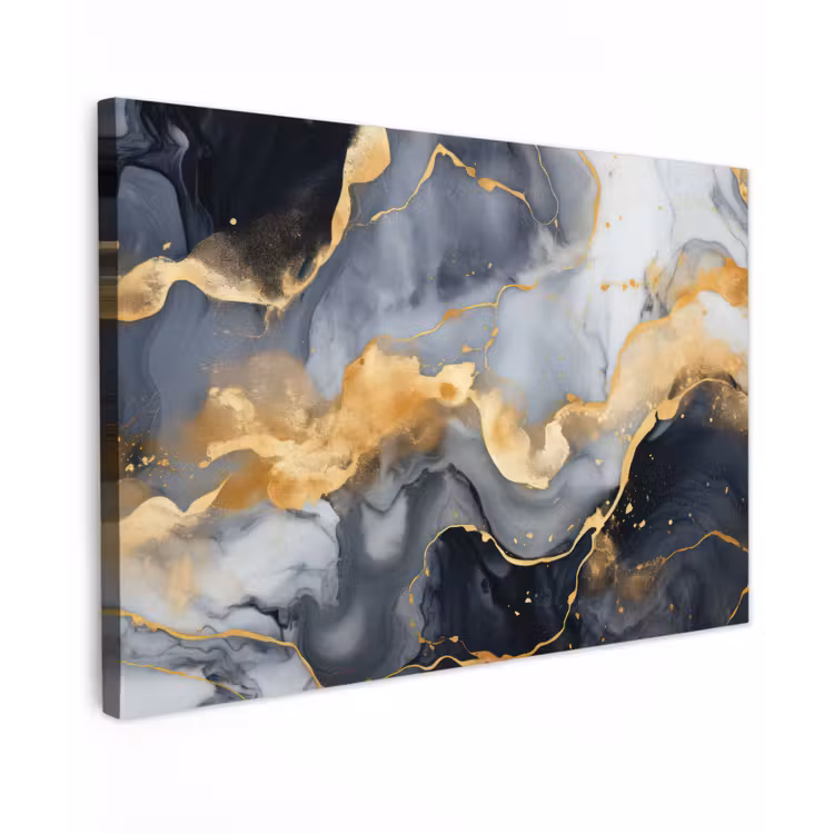 Canvas schilderij - Marmer - Goud - Abstract - Luxe - Zwart en Wit — 1
