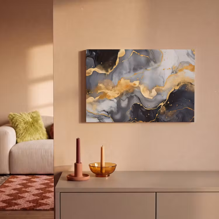 Canvas schilderij - Marmer - Goud - Abstract - Luxe - Zwart en Wit — 2