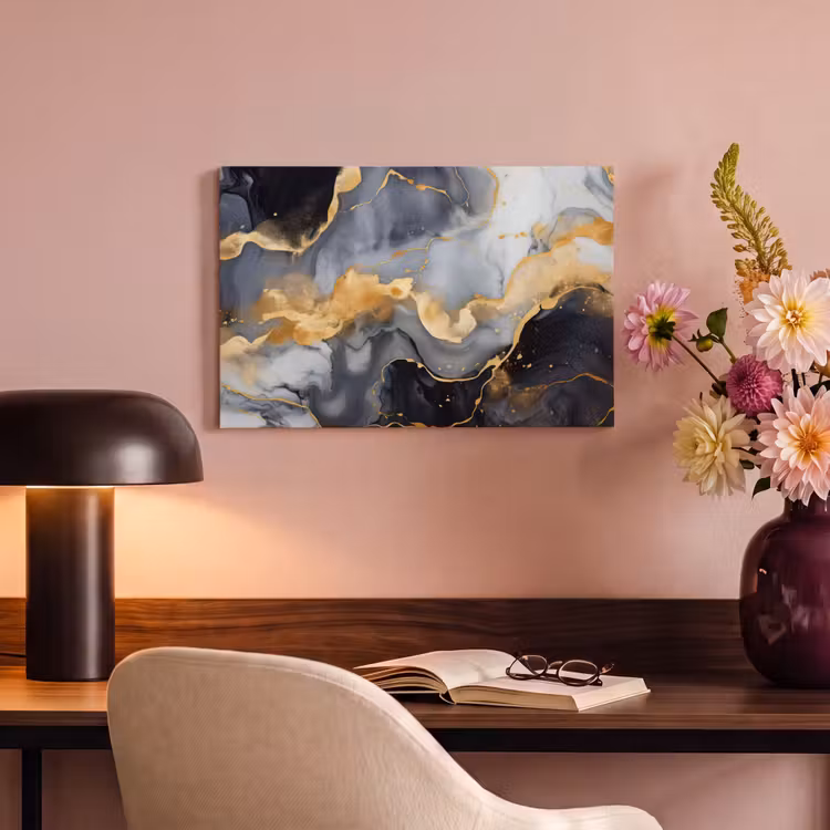 Canvas schilderij - Marmer - Goud - Abstract - Luxe - Zwart en Wit — 4
