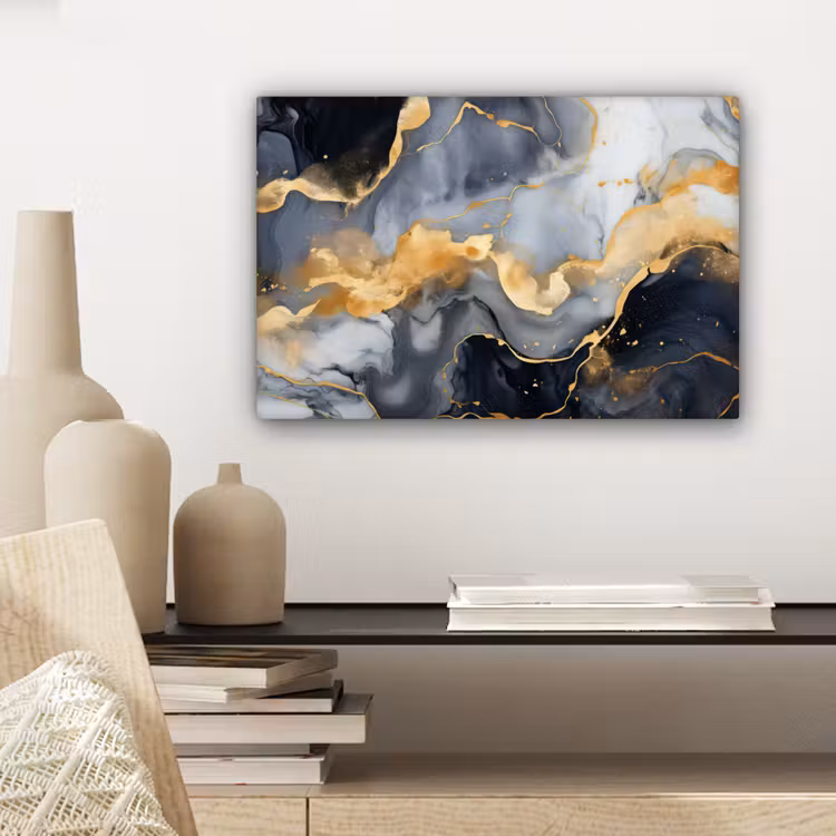 Canvas schilderij - Marmer - Goud - Abstract - Luxe - Zwart en Wit — 5